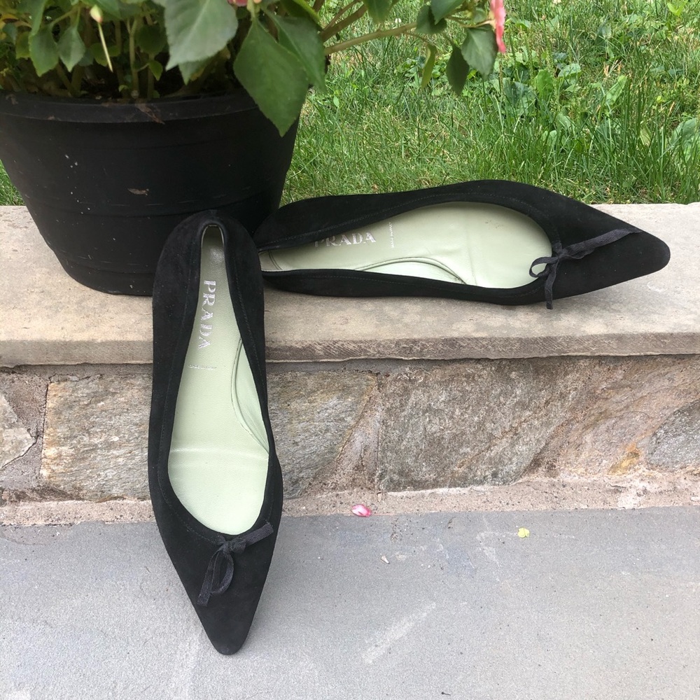 Prada Black Suede Flats 37.5 - Picture 3 of 11